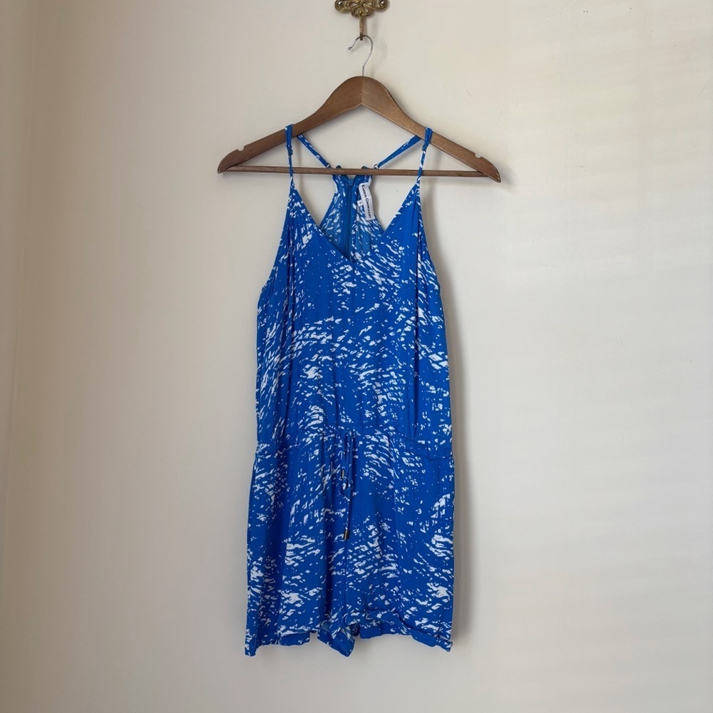 Karina Grimaldi Blue Painterly V Neck Romper Small Summer Nautical